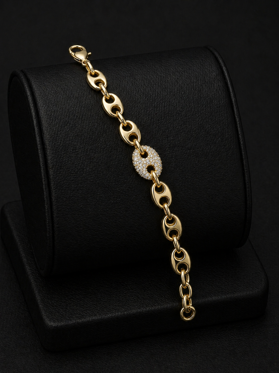 14K Gold Plated CZ Stone Paved Mariner Link Chain Bracelet