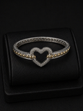 14K GOLD PLATED PAVE CUBIC ZIRCONIA ACCENT HEART BANGLE BRACELET