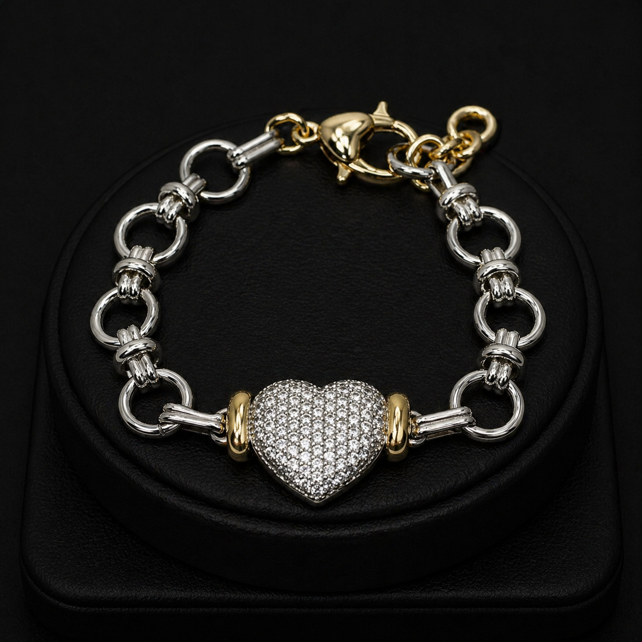 14K GOLD PLATED PAVE CUBIC ZIRCONIA HEART BRACELET