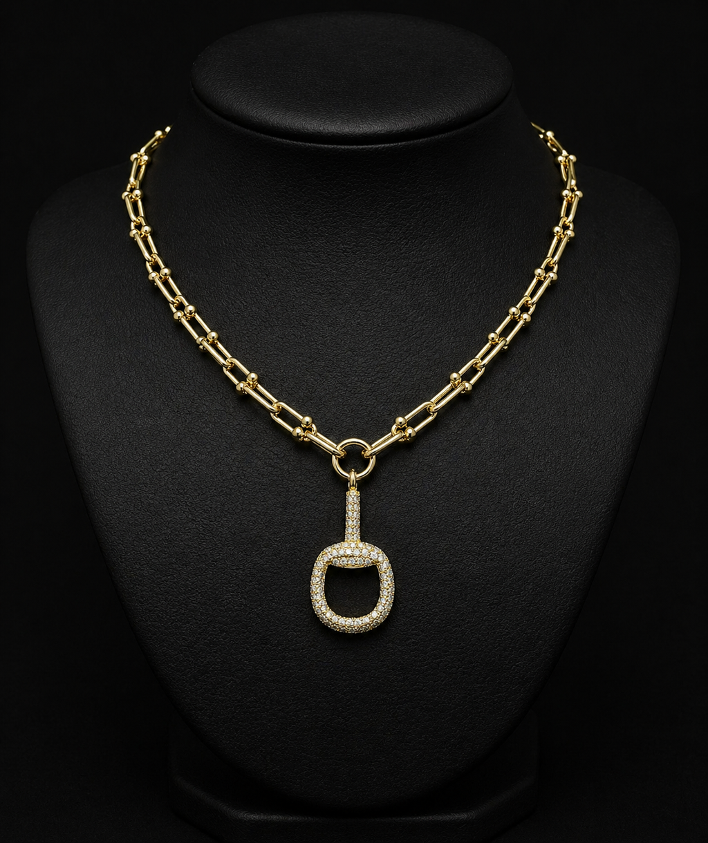 PAVE CZ HORSEBIT NECKLACE