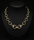 14K GOLD PLATED CUBIC ZIRCONIA ACCENT HORSEBIT LINK NECKLACE