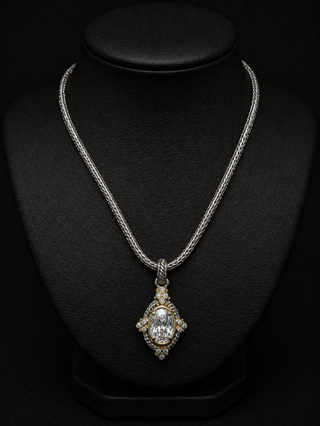 14K Gold Plated CZ Pave Oval Pendant Magnetic Necklace